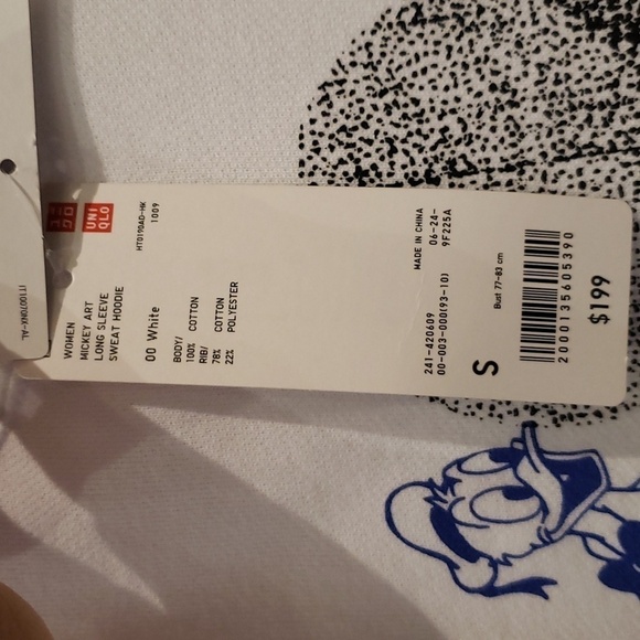Nwt Disney Uni Glo Hoodie Mickey Art White Long Sleeve Sweat Hoodie - Picture 10 of 11